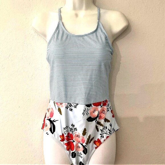 SAILOR BACK WATERFALL STRIPES FLORAL ONE-PIECE SWIMSUIT - Picture 3 of 11